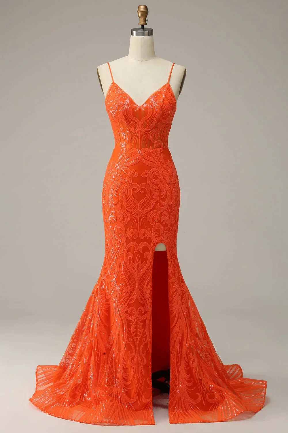 Orange Spaghetti Straps Mermaid Prom Dress,Charming Evening Dress Y1760 by simplepromdress