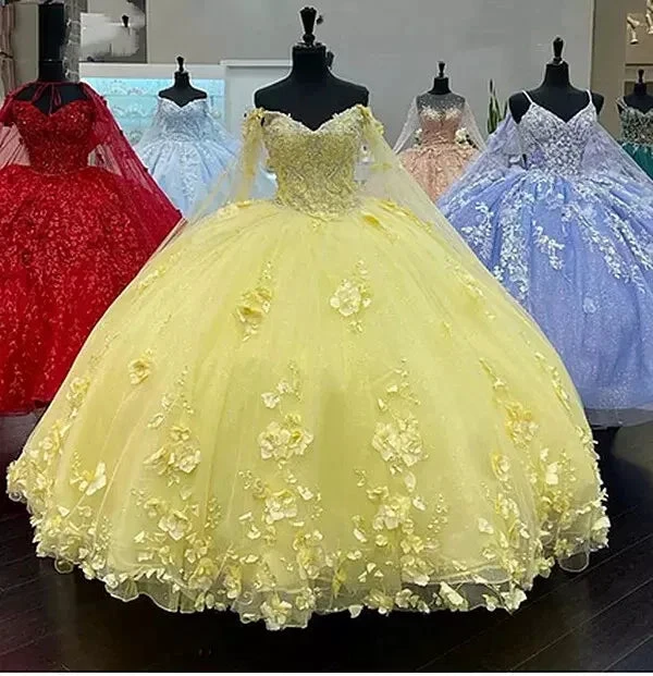 Pink Sweet 16 Dress,Pink Ball Gown With 3D Flowers,Pink Princess Dress Y2337 by simplepromdress