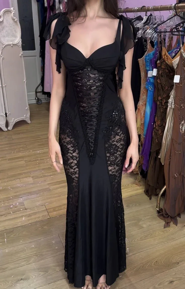 Sexy Black Lace Mermaid Evening Dress Long Prom Dress Y7821 by simplepromdress