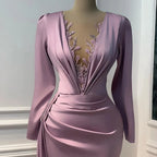 Vintage Purple Prom Dress Long Sleeve Illusion V-neck Mermaid Evening Dress Floor Length Y6647 by simplepromdress