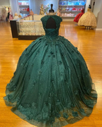 Green Princess Ball Gown Quinceanera Dresses Sweet 15 Party 3D Flowers Lace Applique Crystal Beads Sequin Birthday Gowns Y606 by simplepromdress