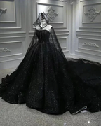 Sequin Shiny Strapless Black Ball Gown Princess Prom Dresses Y56 by simplepromdress