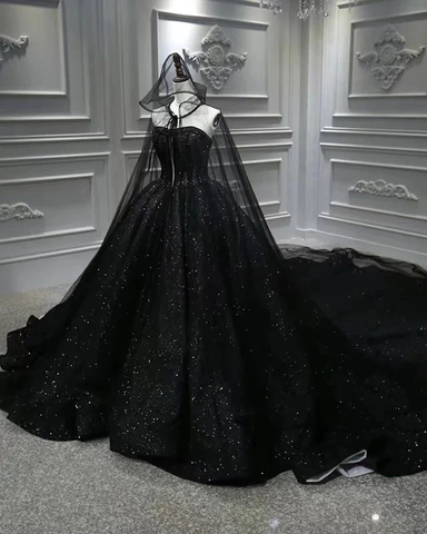 Vestido de fiesta princesa negro sin tirantes y brillante con lentejuelas Y56