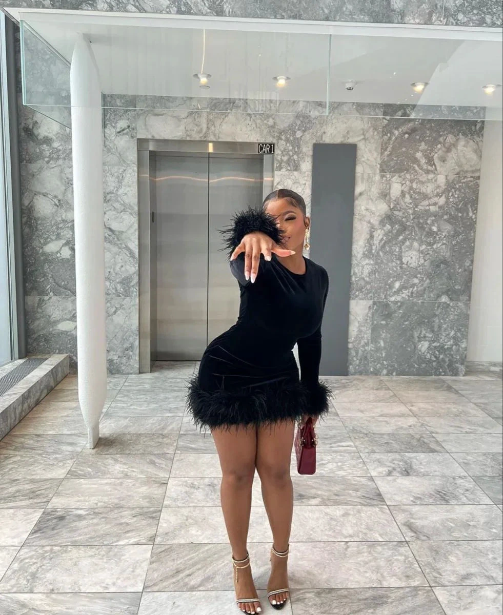 Sexy Black Homecoming Dress with Long Sleeves Black Party Dress Y2515 by simplepromdress