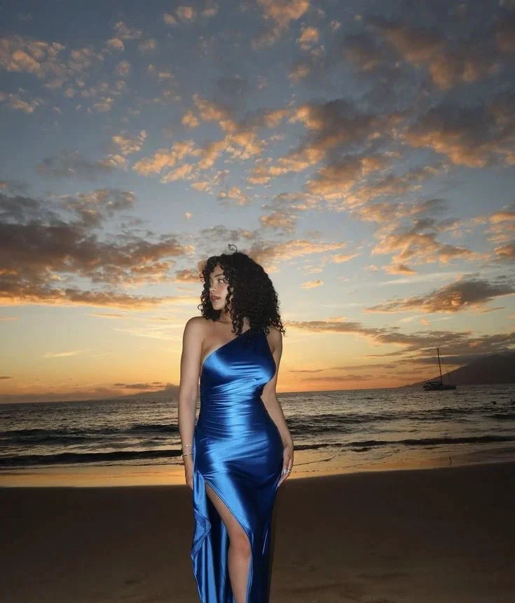 Pretty Blue One Shoulder Sheath Prom Dress Side Slit Evening Dress Y8150 by simplepromdress