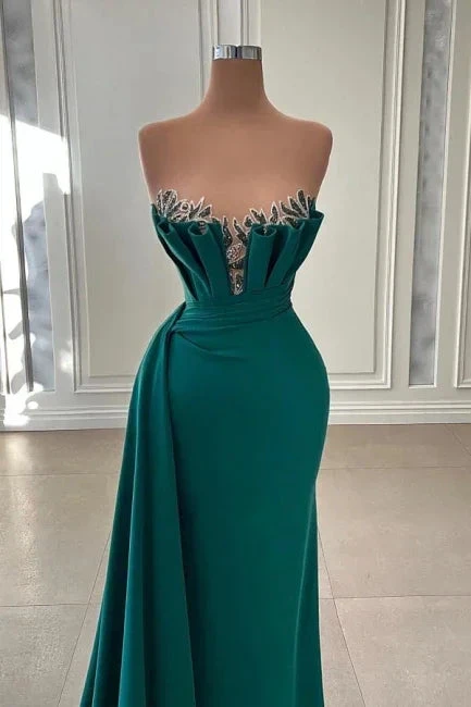 Elegant Dark Green Strapless Mermaid Long Prom Dress Evening Dress Y1920 by simplepromdress