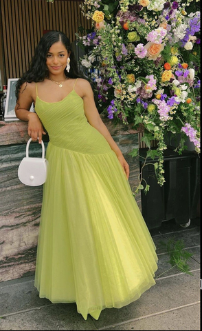 Vintage Green Tulle Muslim Evening Dress Women A Line  Pleated Formal Prom Dress Party Gowns Y4880