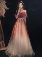 Cute Tulle Sequins Long Prom Dresses A-Line Ombre Evening Dresses Y5850 by simplepromdress