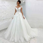 Ramanda Elegant V-Neck Sleeveless Wedding Dress For Bride 2023 A-Line Floral Lace Appliques Buttons Back Vestido De Novia by payinti