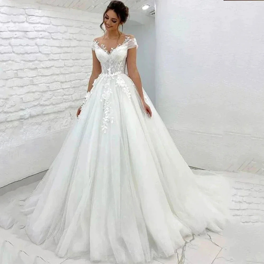 Ramanda Elegant V-Neck Sleeveless Wedding Dress For Bride 2023 A-Line Floral Lace Appliques Buttons Back Vestido De Novia by payinti