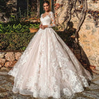 Ramanda Exquisite Lace Appliques Ball Gown Long Sleeves Wedding Dress For Bride Buttons Illusion Back Court Train Bridal Gown by payinti