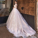 Ramanda Exquisite Lace Appliques Ball Gown Long Sleeves Wedding Dress For Bride Buttons Illusion Back Court Train Bridal Gown by payinti