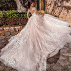 Ramanda Exquisite Lace Appliques Ball Gown Long Sleeves Wedding Dress For Bride Buttons Illusion Back Court Train Bridal Gown by payinti
