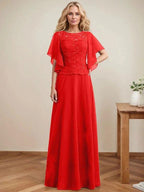 A-line Scoop Illusion Floor-Length Lace Chiffon Mother of the Bride Dress With Sequins by Dreamylily