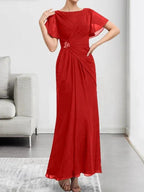A-line Scoop Ankle-Length Chiffon Mother of the Bride Dress With Beading Pleated by Dreamylily