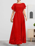 A-line Scoop Ankle-Length Lace Chiffon Mother of the Bride Dress With Sequins by Dreamylily