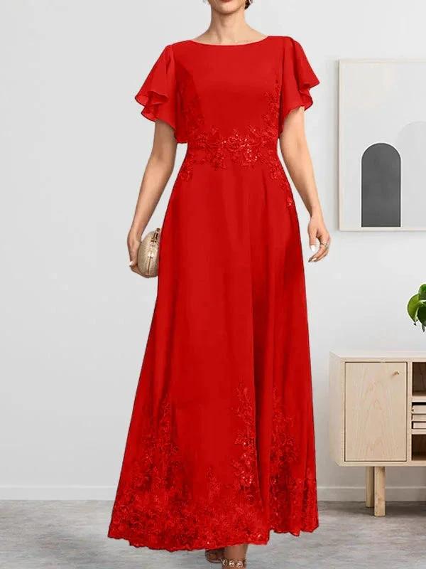 A-line Scoop Ankle-Length Lace Chiffon Mother of the Bride Dress With Sequins by Dreamylily