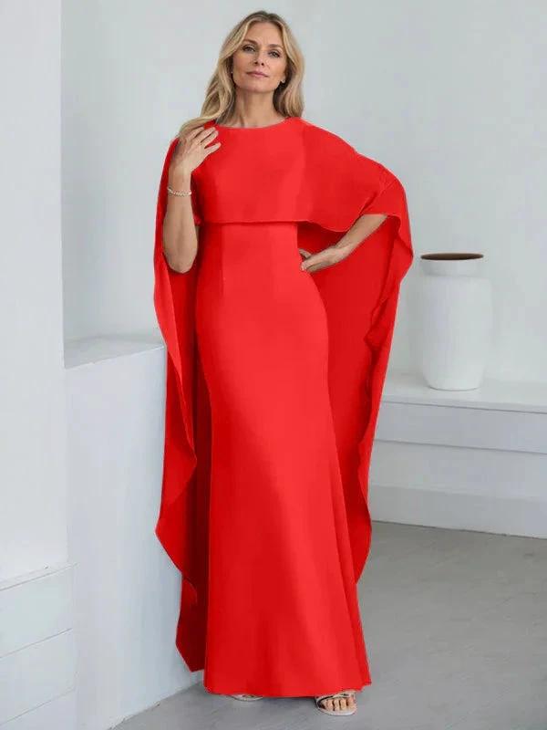 Sheath Scoop Floor-Length Chiffon Mother of the Bride Dress With Cascading Ruffles by Dreamylily