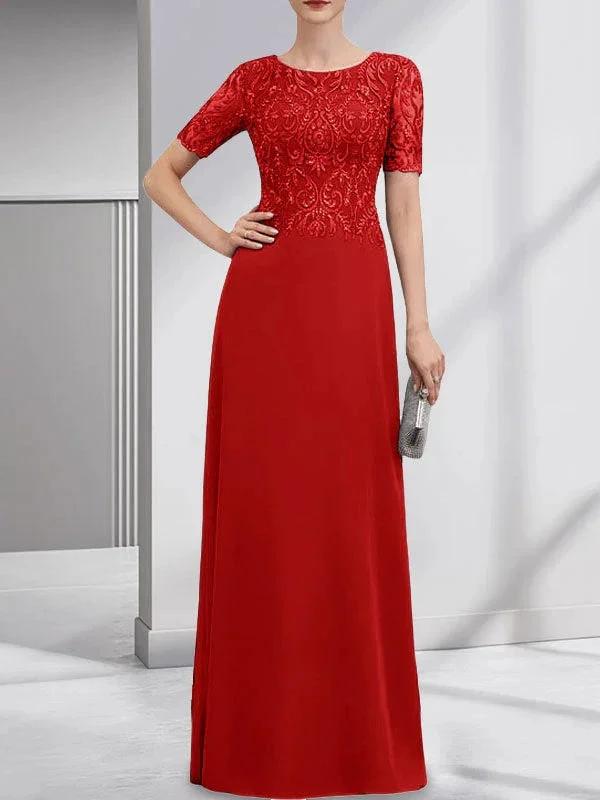 A-line Scoop Floor-Length Lace Chiffon Mother of the Bride Dress With Sequins by Dreamylily