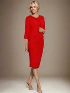 Sheath/Column Scoop Knee-Length Chiffon Lace Mother of the Bride Dress With Beading by Dreamylily