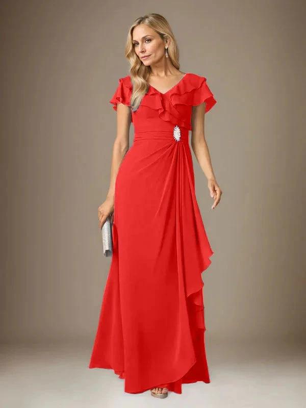Stormy A-Line V-Neck Ruched Chiffon Dress by Dreamylily