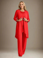 Chiffon Scoop Long Sleeves Mother Of The Bride Pantsuits With Jacket by Dreamylily