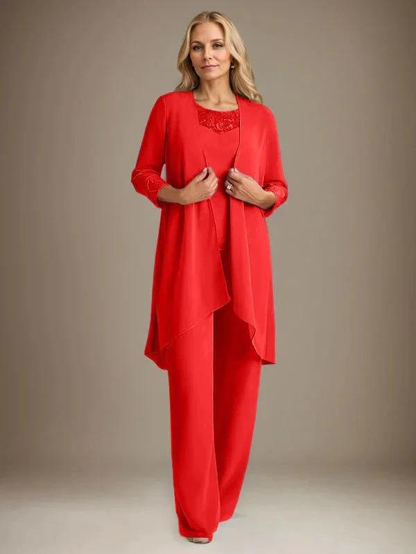 Chiffon Scoop Long Sleeves Mother Of The Bride Pantsuits With Jacket by Dreamylily