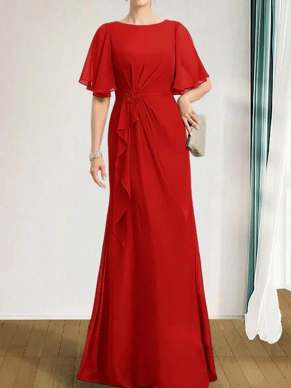 A-line Scoop Floor-Length Chiffon Mother of the Bride Dress With Cascading Ruffles Beading Sequins by Dreamylily