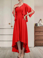 A-line V-Neck Asymmetrical Chiffon Mother of the Bride Dress With Beading Sequins by Dreamylily