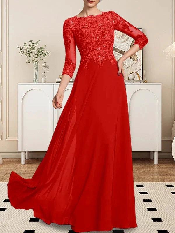 A-line Scoop Floor-Length Lace Chiffon Mother of the Bride Dress With Sequins by Dreamylily