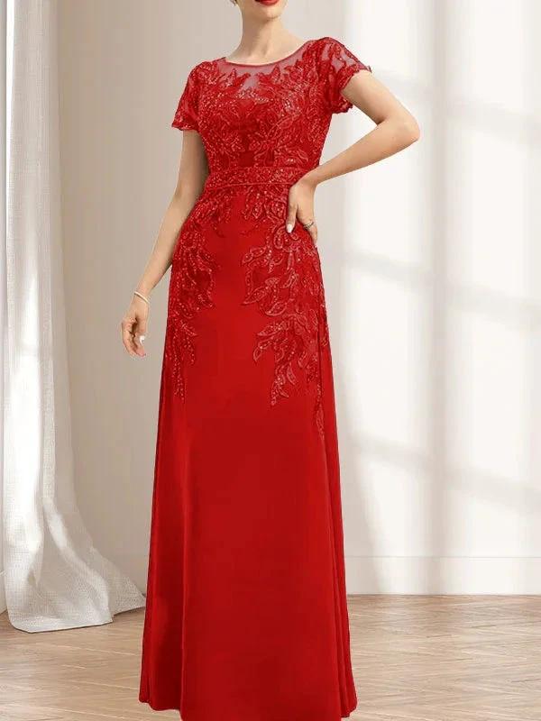 Sheath/Column Scoop Illusion Floor-Length Lace Chiffon Mother of the Bride Dress With Sequins by Dreamylily