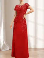 Sheath/Column Scoop Illusion Floor-Length Lace Chiffon Mother of the Bride Dress With Sequins by Dreamylily