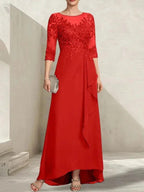 A-line Scoop Illusion Asymmetrical Lace Chiffon Mother of the Bride Dress With Sequins Cascading Ruffles by Dreamylily