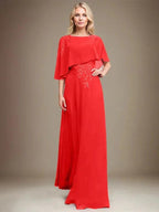A-line Scoop Floor-Length Chiffon Lace Mother of the Bride Dress With Sequins Beading by Dreamylily