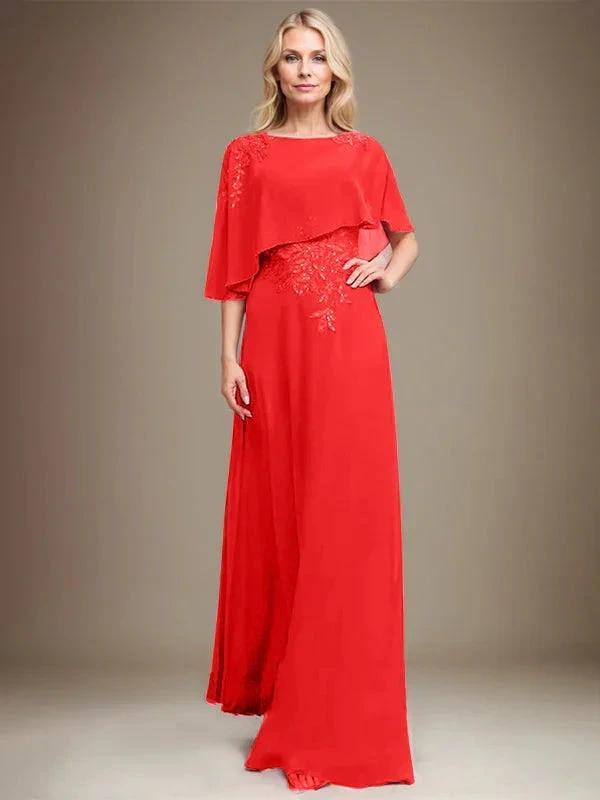 A-line Scoop Floor-Length Chiffon Lace Mother of the Bride Dress With Sequins Beading by Dreamylily