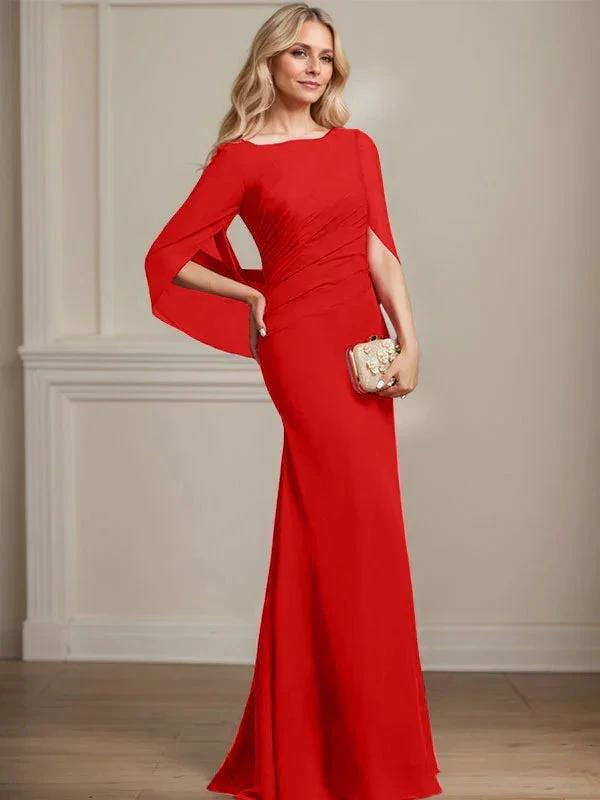 Trumpet/Mermaid Boat Neck Floor-Length Chiffon Mother of the Bride Dress With Pleated by Dreamylily