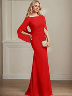 Trumpet/Mermaid Boat Neck Floor-Length Chiffon Mother of the Bride Dress With Pleated by Dreamylily