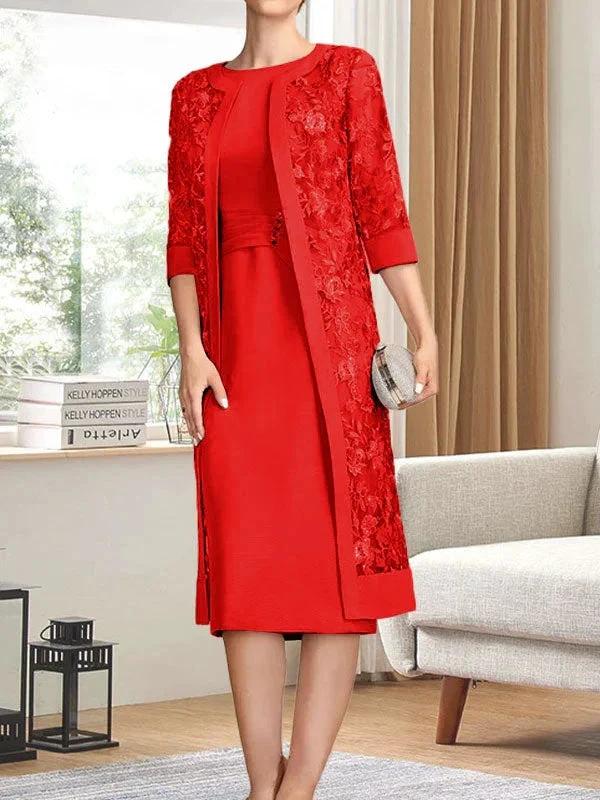 Sheath/Column Scoop Knee-Length Chiffon Mother of the Bride Dress With Pleated Sequins by Dreamylily