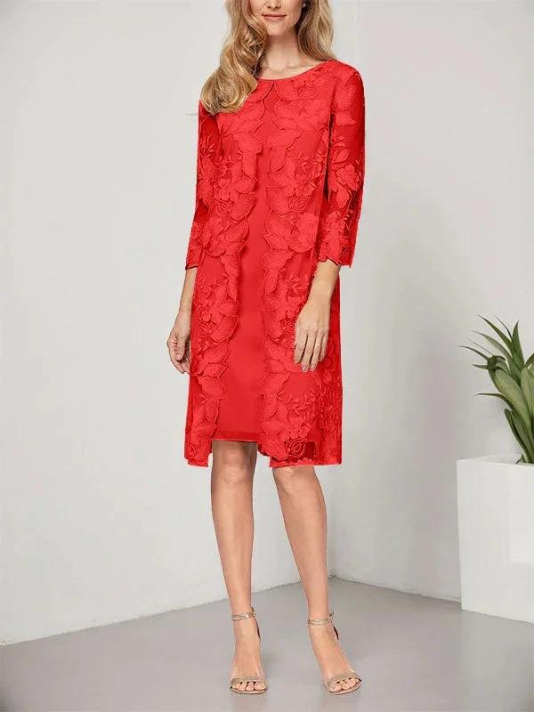 A-line Scoop Knee-Length Chiffon Lace Mother of the Bride Dress With Jacket by Dreamylily