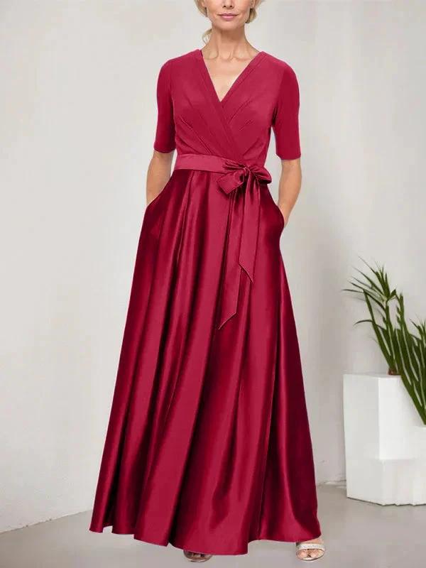 Surplice Neckline Ballgown with Full Satin Skirt &amp; Jersey Bodice by Dreamylily