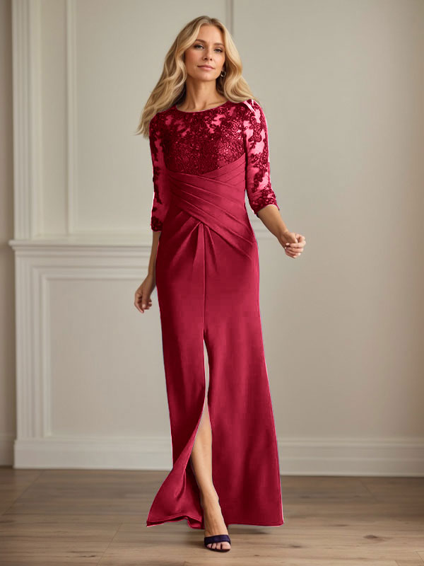 Plum Sheath Lace Stretch Crepe Mother of the Bride Dress