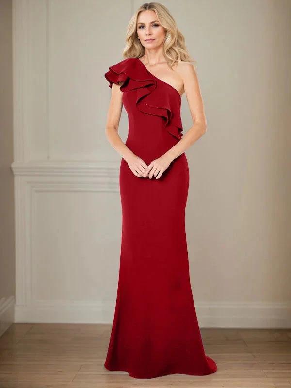 A-line One Shoulder Floor-Length Chiffon Mother of the Bride Dress With Ruffles by Dreamylily