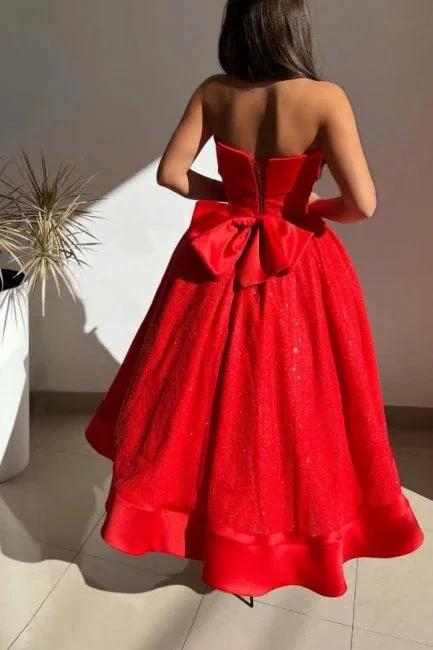 Red Strapless Solid Satin Ball gown Prom Dress by misshow.com