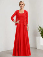 A-line Square Floor-Length Lace Chiffon Mother of the Bride Dress With Sequins by Dreamylily