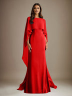 Sheath/Column Boatneck Floor-Length Chiffon Mother of the Bride Dress With Cascading Ruffles