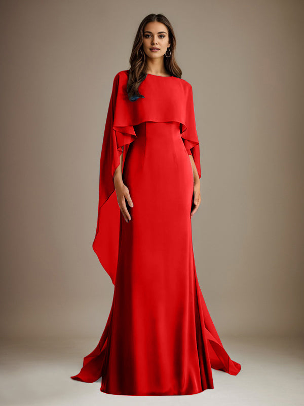 Sheath/Column Boatneck Floor-Length Chiffon Mother of the Bride Dress With Cascading Ruffles