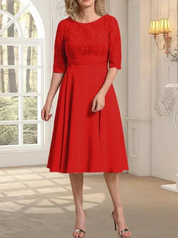 A-line Scoop Knee-Length Lace Chiffon Mother of the Bride Dress by Dreamylily