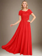 A-Line Scoop Floor-Length Chiffon Mother of the Bride Dress With Applique & Sequins by Dreamylily