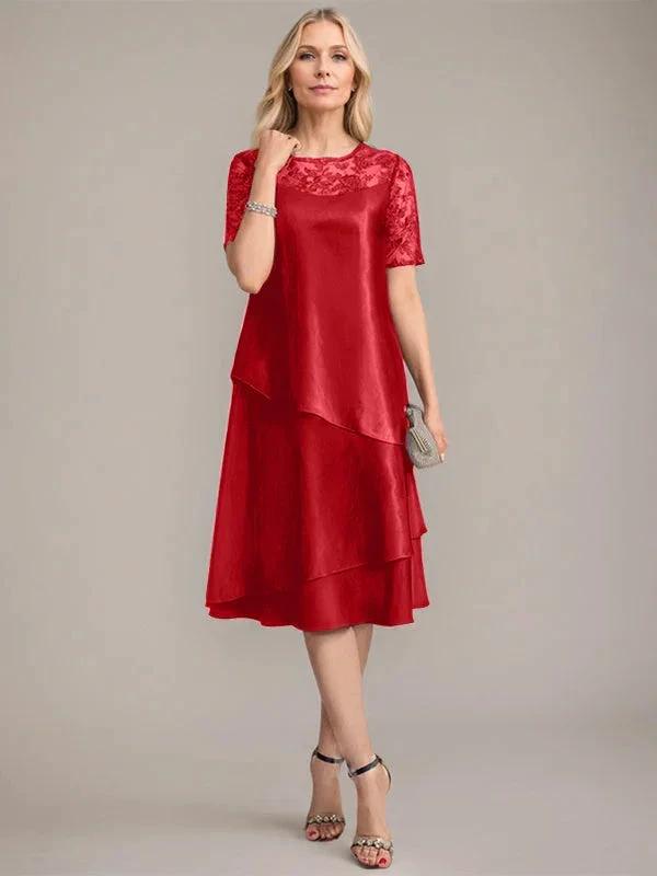 A-Line Scoop Knee-Length Mother of the Bride Dress With Applique & Sequins by Dreamylily