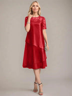 A-Line Scoop Knee-Length Mother of the Bride Dress With Applique & Sequins by Dreamylily